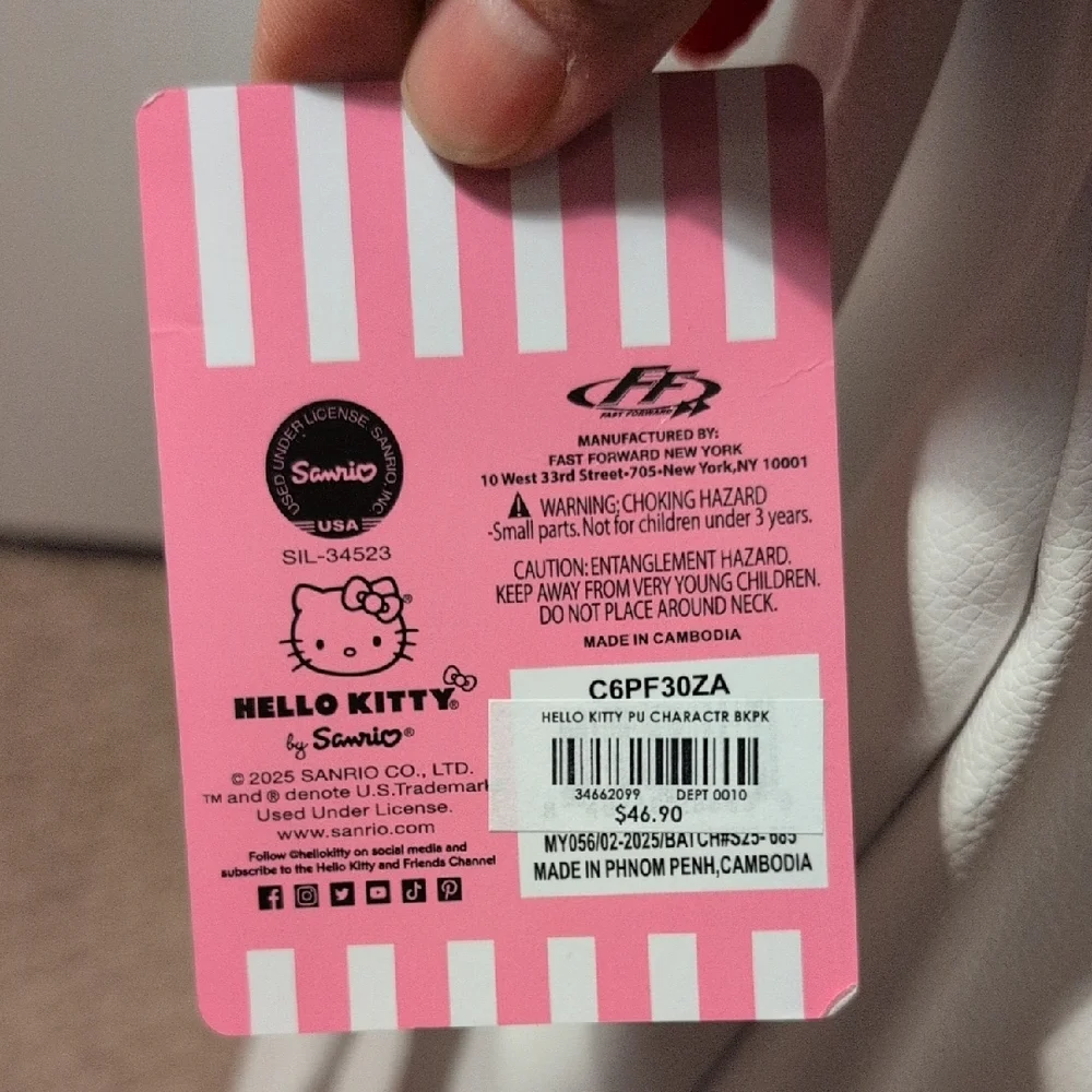 Hello Kitty Cream and Red Kids Full Size Vegan Faux Leather Backpack NWT
